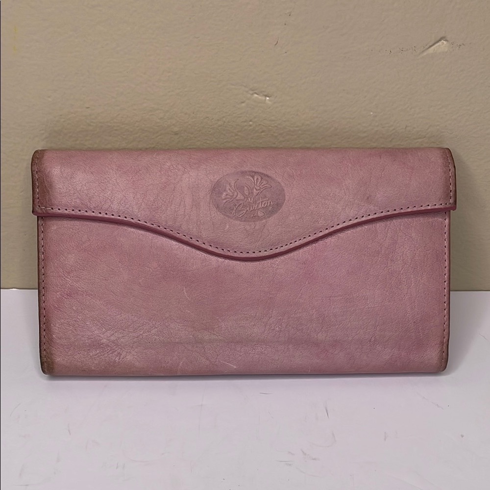 BURTON Vintage Leather Wallet Pink Kissy Clasp Change Compartment